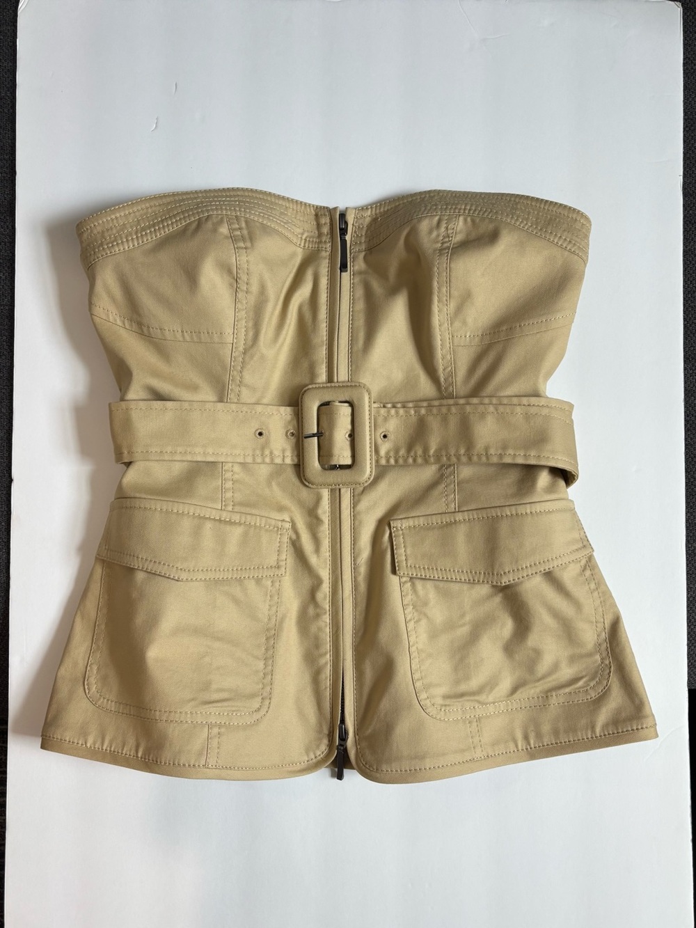SIMKHAI Strapless Beige Belted Bustier